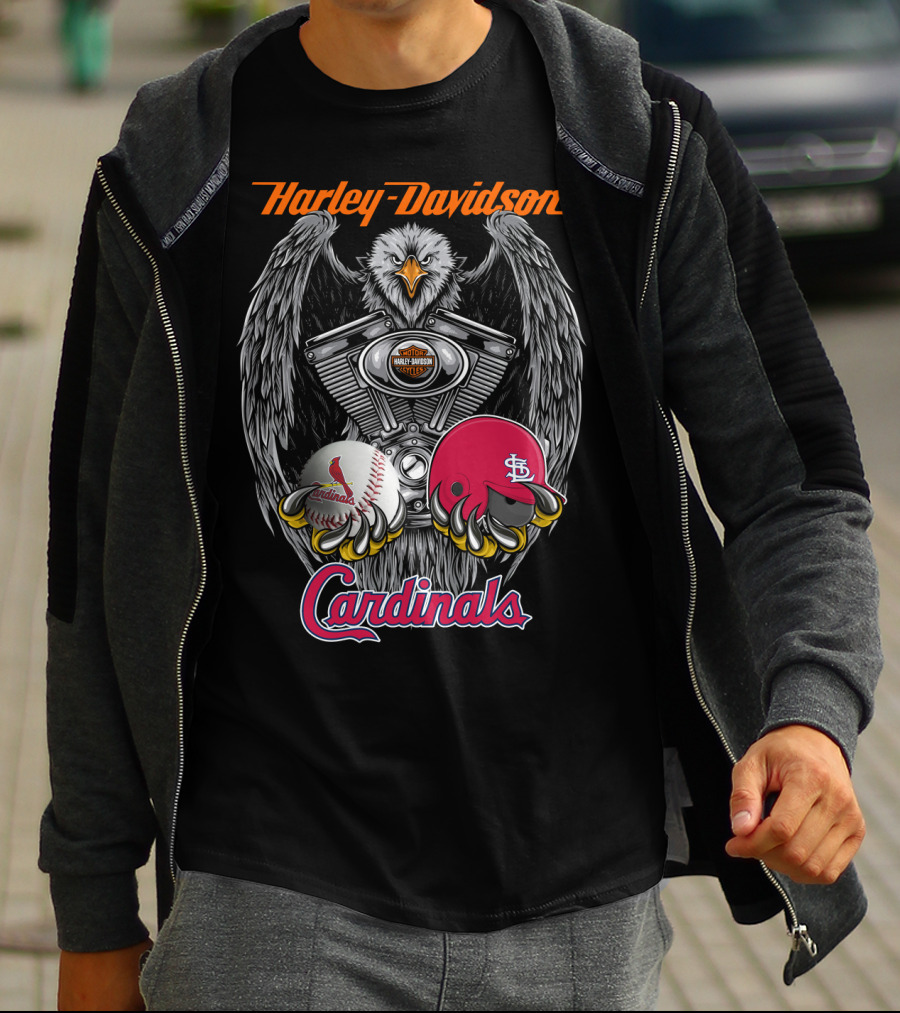 Harley Davidson St. Louis Cardinals Eagle Engine Baseball Helmet T-Shirt