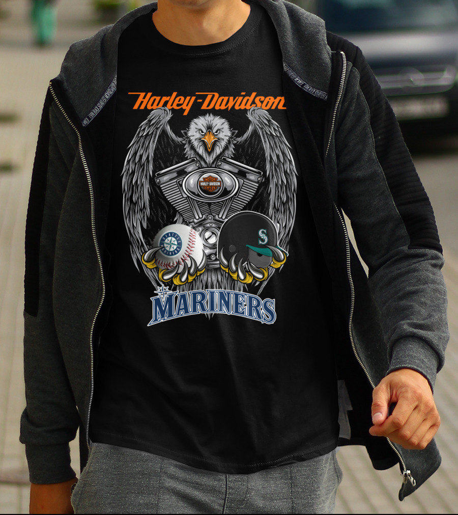Harley Davidson Eagle Mlb Seattle Mariners Baseball Helmet Seattle T-Shirt