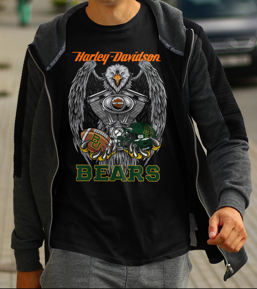 Harley Davidson Bears With Baylor Football And Eagle Engine T-Shirt