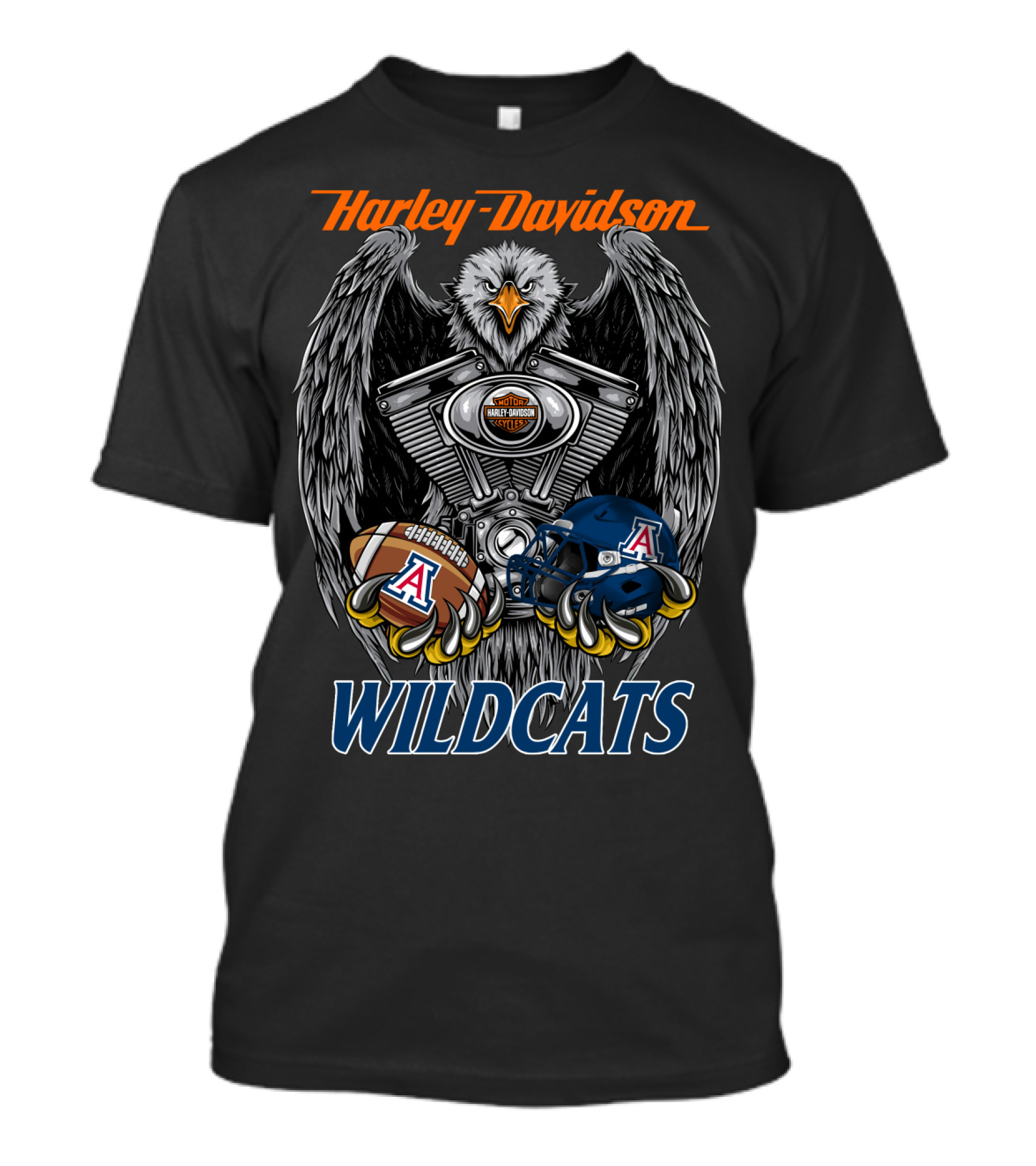 Harley Davidson Wildcats Ncaa Arizona Football Helmet And Engine Eagle T-Shirt