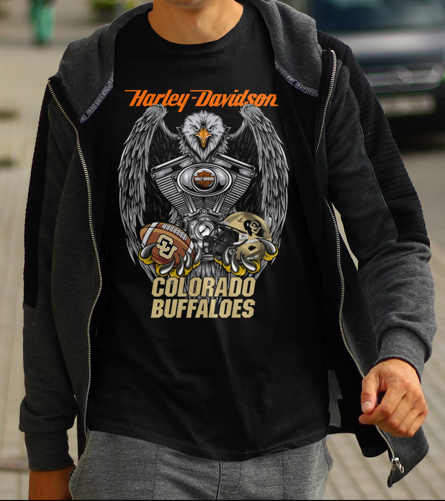 Harley Davidson Colorado Buffaloes Football Eagle Motorcycle Engine T-Shirt