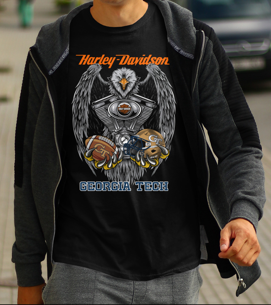 Harley Davidson Georgia Tech Gt Motorcycle Engine Eagle Helmet Football T-Shirt