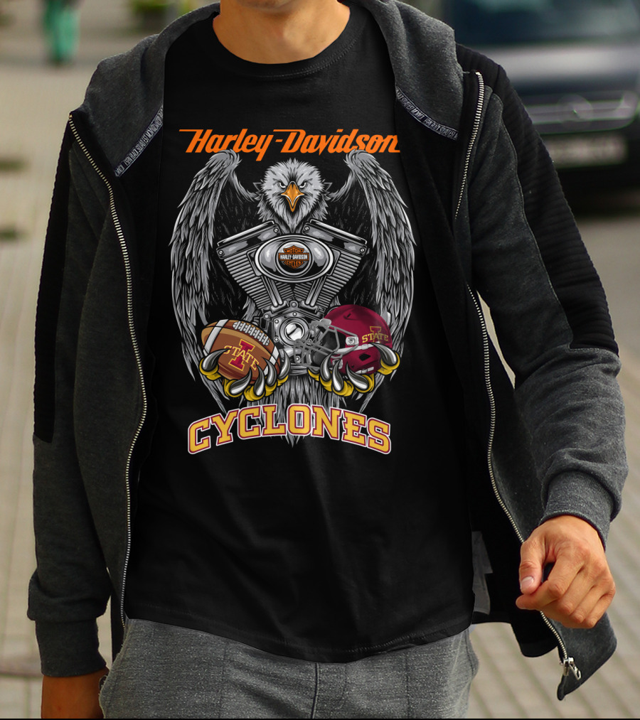 Harley Davidson Cyclones Eagle V-Twin Engine Iowa State Football Helmet And Ball T-Shirt