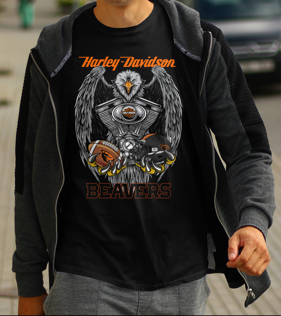 Harley Davidson Beavers Eagle Engine Football Helmet T-Shirt
