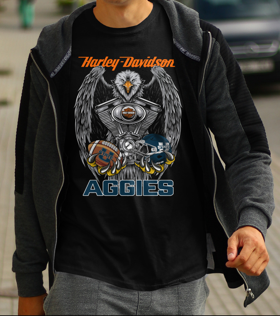Harley Davidson Aggies State Football Eagle Engine Helmet T-Shirt