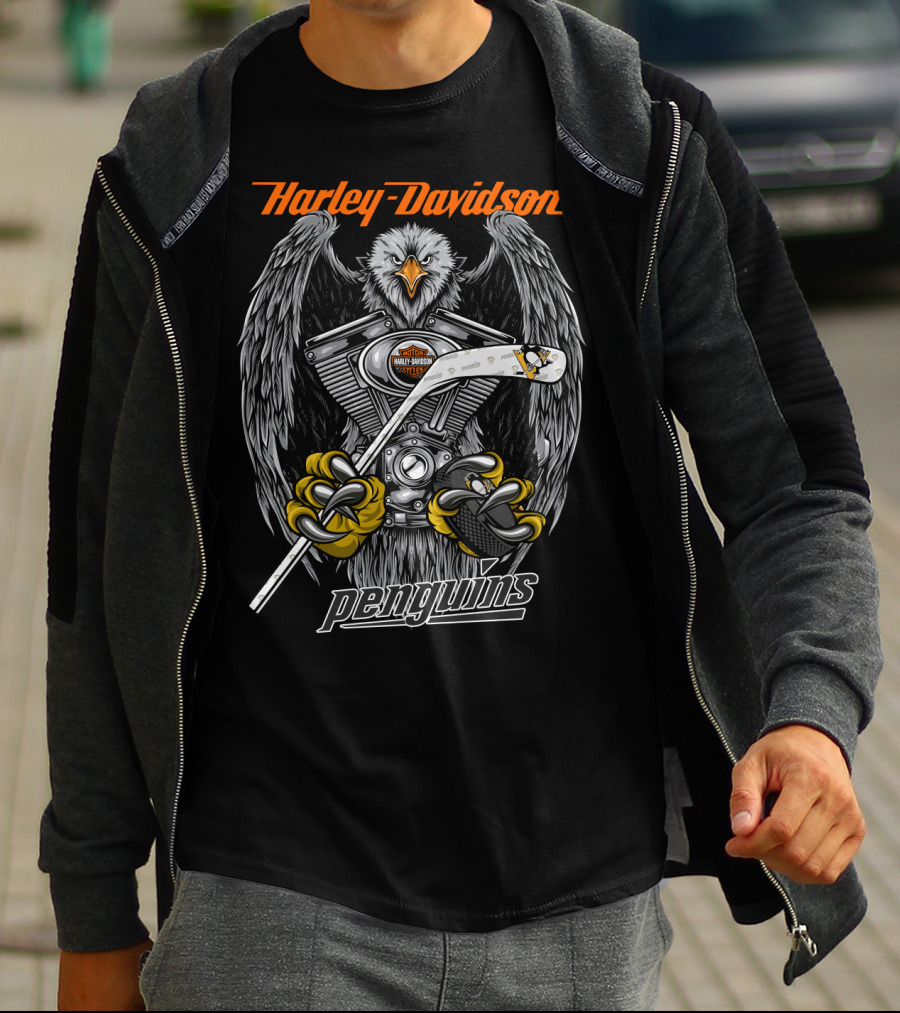Harley Davidson Penguins V-Twin Nhl Hockey Eagle T-Shirt
