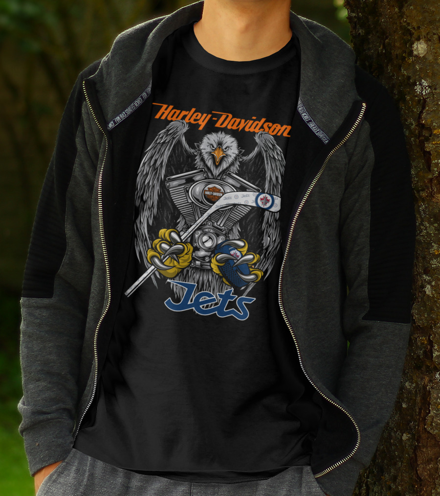 Harley Davidson Nhl Winnipeg Jets Eagle Motorbike Hockey T-Shirt