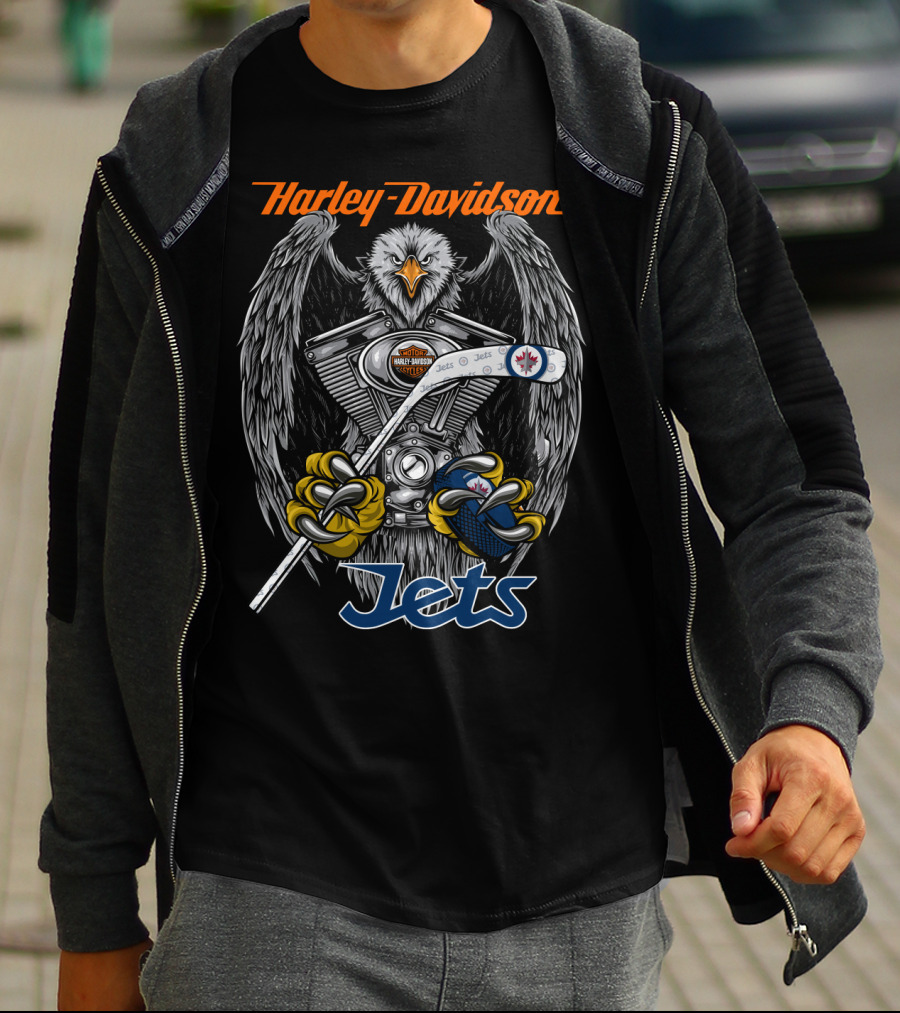 Harley Davidson Nhl Winnipeg Jets Eagle Motorbike Hockey T-Shirt