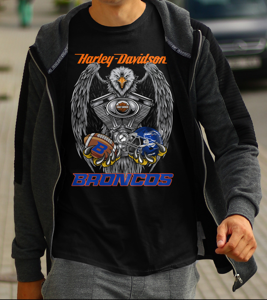 Harley Davidson Broncos Eagle Football Helmet Engine T-Shirt