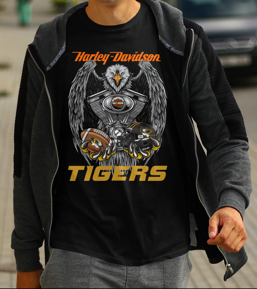 Harley Davidson Tigers Football Eagle Engine T-Shirt