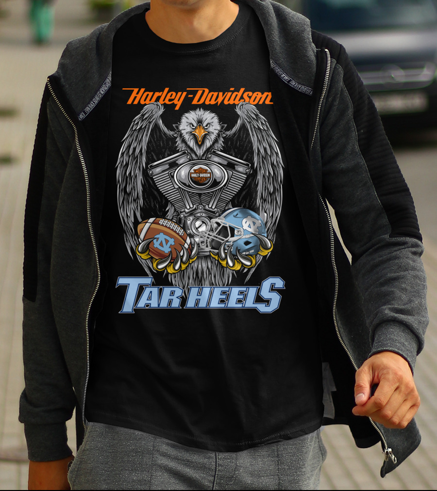Harley Davidson Tar Heels Eagle With Engine Football And Helmet T-Shirt