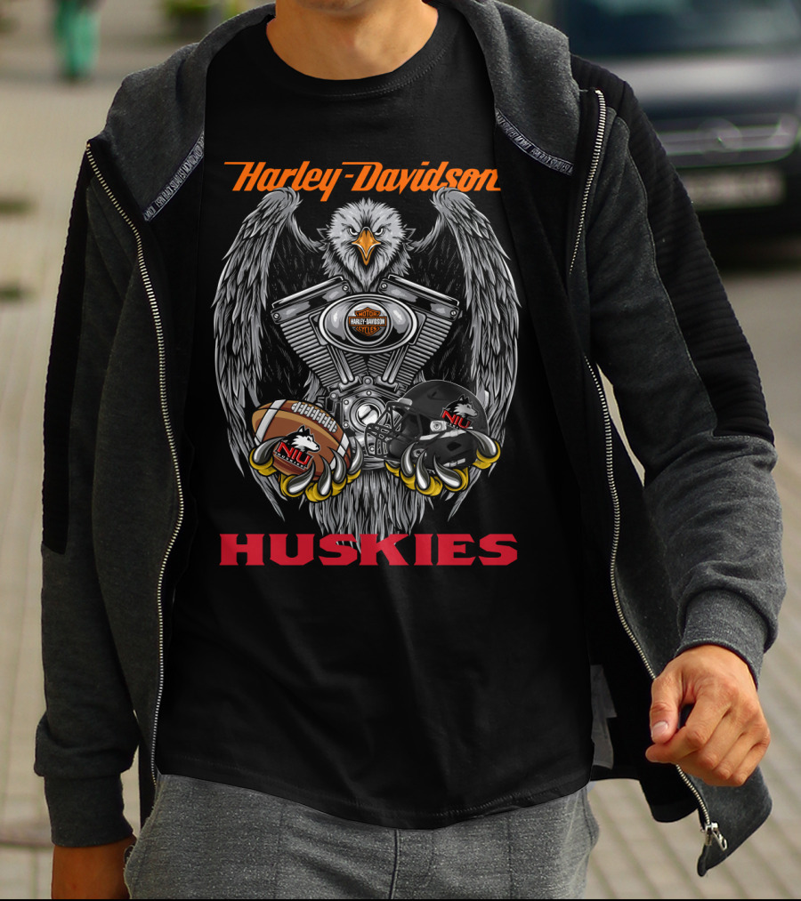 Harley Davidson Huskies Niu Football Motor Eagle T-Shirt