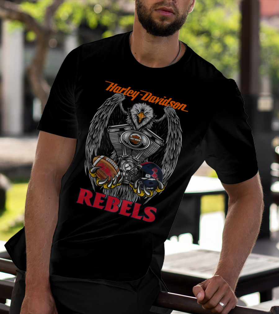 Harley Davidson Rebels Eagle Engine Football Helmet T-Shirt