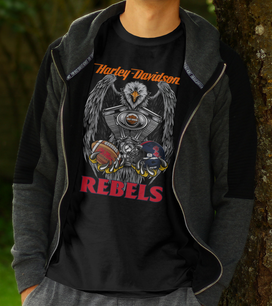 Harley Davidson Rebels Eagle Engine Football Helmet T-Shirt