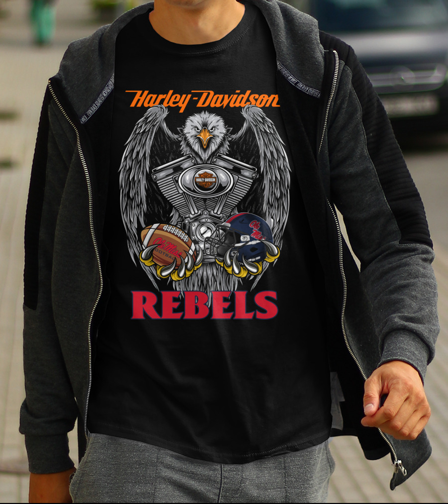 Harley Davidson Rebels Eagle Engine Football Helmet T-Shirt