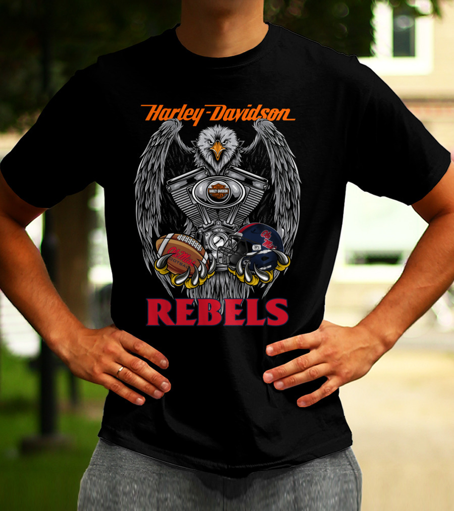 Harley Davidson Rebels Eagle Engine Football Helmet T-Shirt