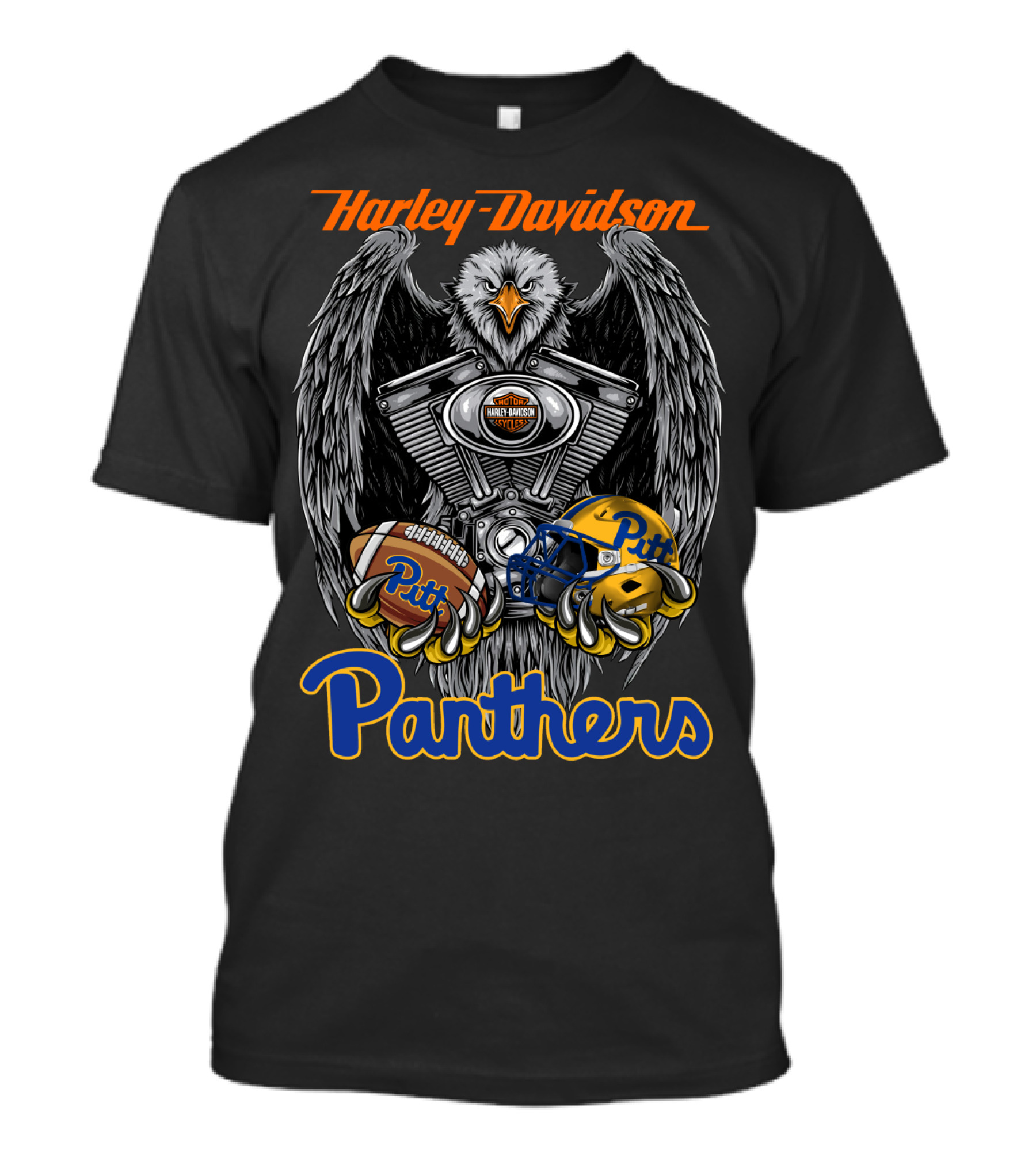 Harley Davidson Panthers Pitt Football Helmet And Eagle Engine Art T-Shirt