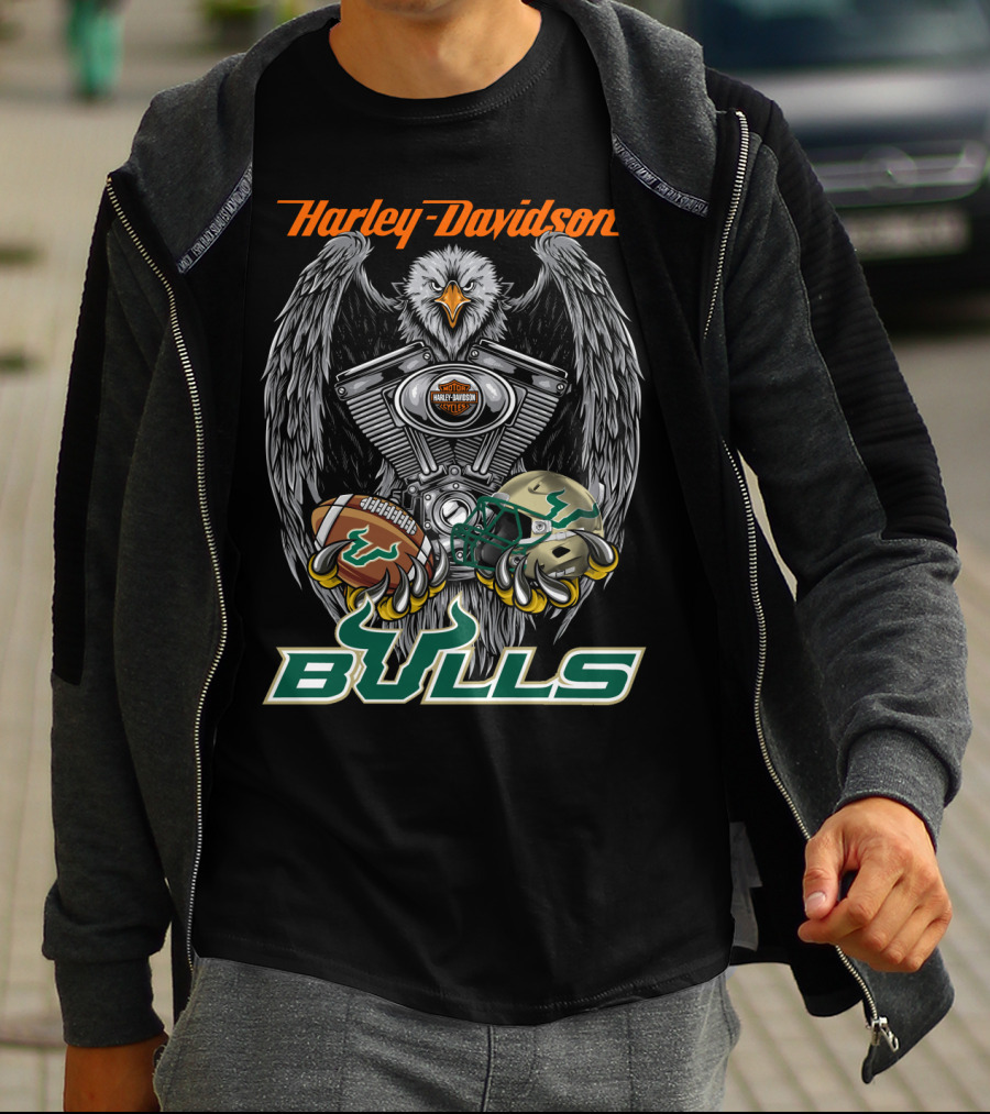 Harley Davidson Bulls Football Helmet And Engine Eagle T-Shirt