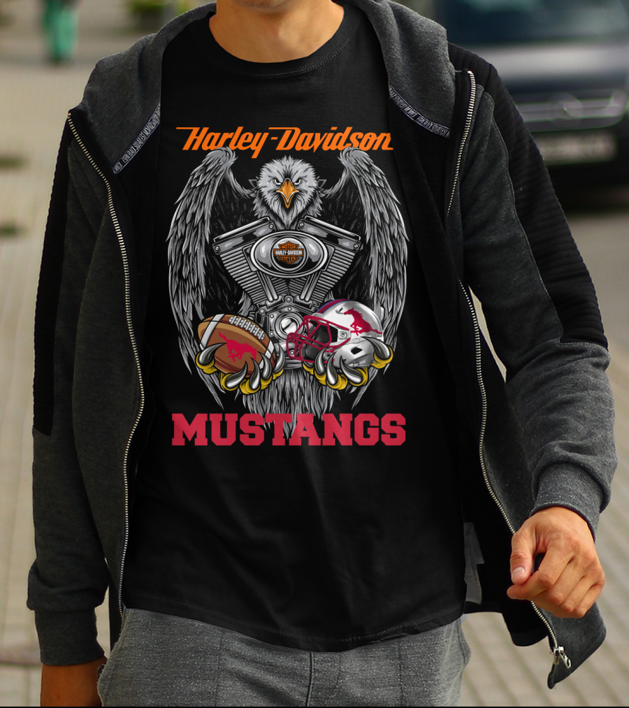 Harley Davidson Mustangs Eagle Engine Football Helmet T-Shirt
