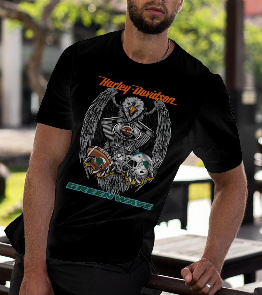 Harley Davidson Seattle Green Wave Football Eagle T-Shirt