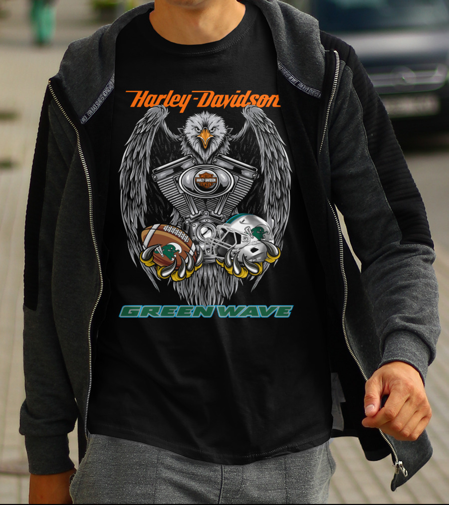 Harley Davidson Seattle Green Wave Football Eagle T-Shirt