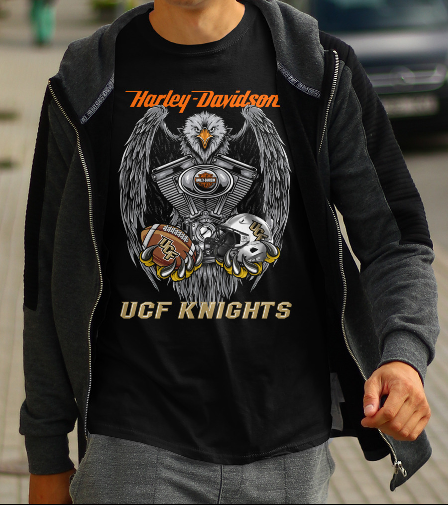 Harley Davidson Ucf Knights Eagle With Football And Helmet T-Shirt
