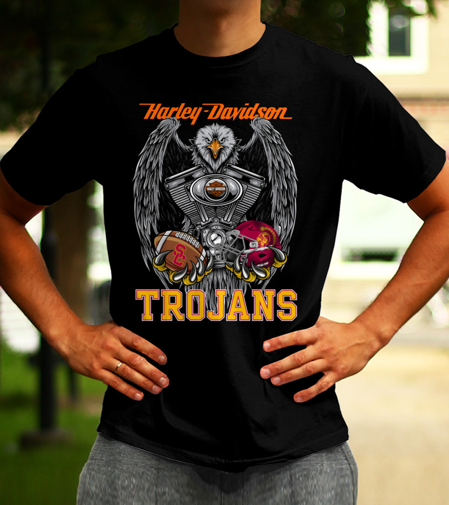 Harley Davidson Trojans Usc Football Helmet And Engine T-Shirt