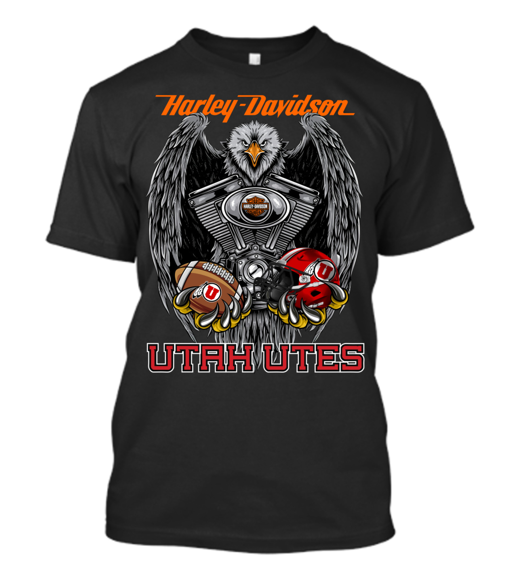 Harley Davidson Utah Utes Eagle Football And Helmet T-Shirt