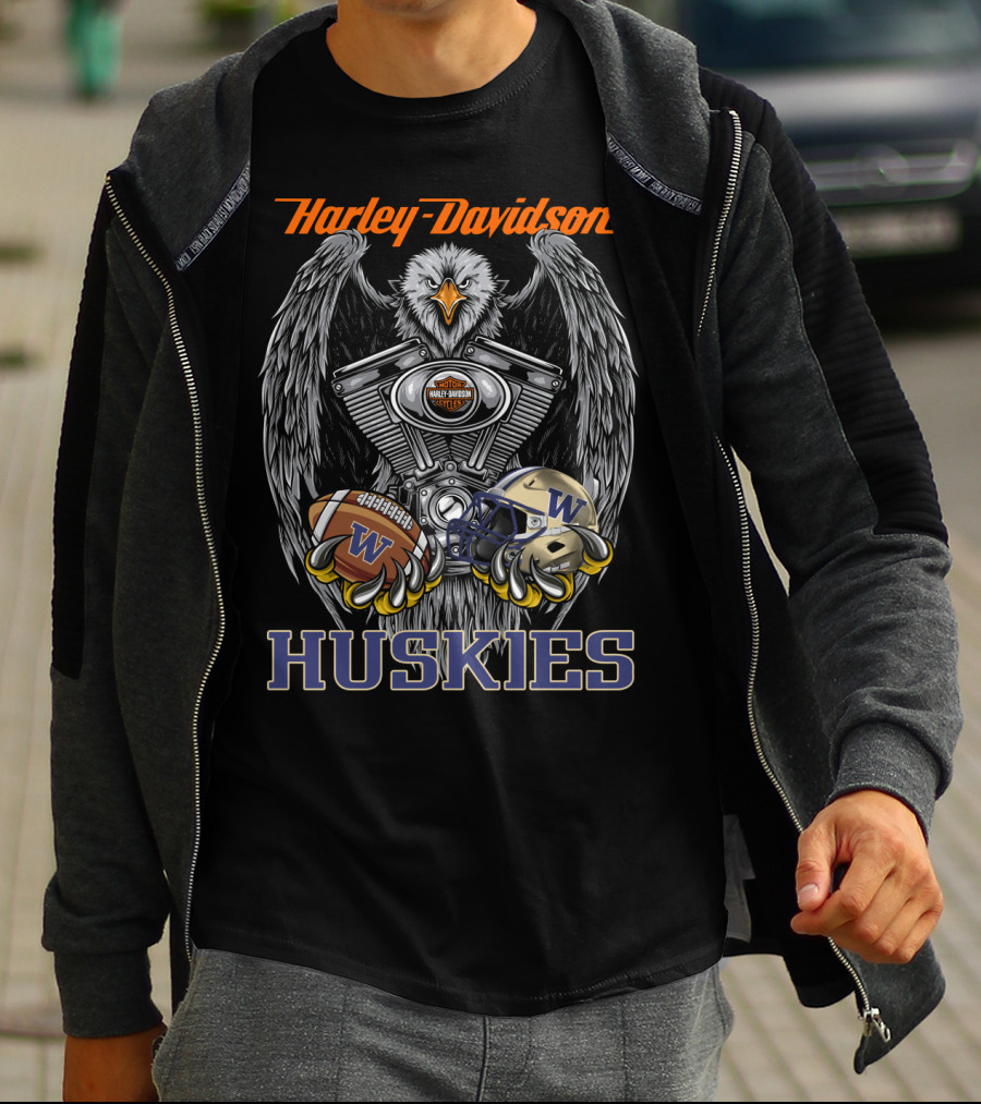 Harley Davidson Huskies Eagle Engine Football Helmet T-Shirt