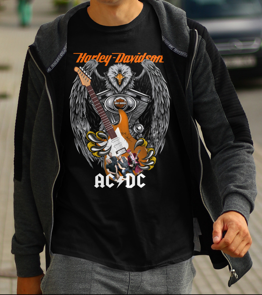 Harley Davidson Motorcycles Eagle Guitar Ac/Dc Band Collaboration T-Shirt