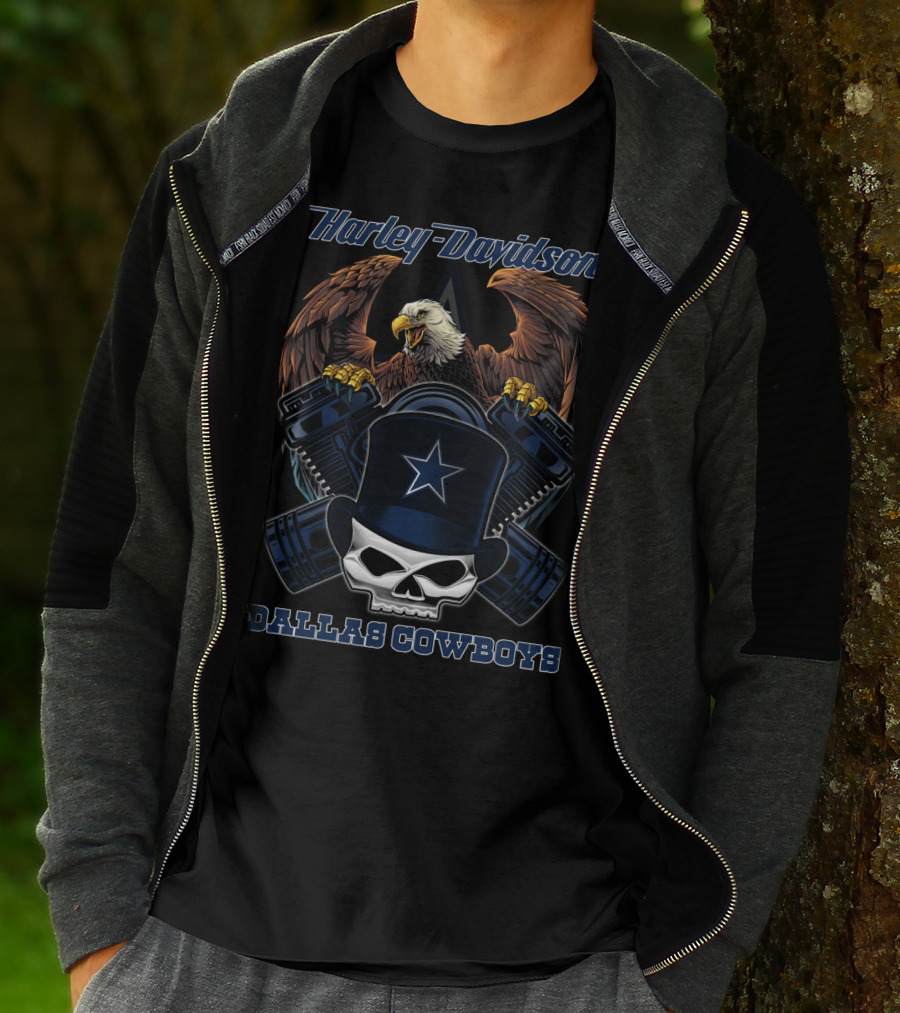 Harley Davidson Dallas Cowboys Eagle Skull Star T-Shirt