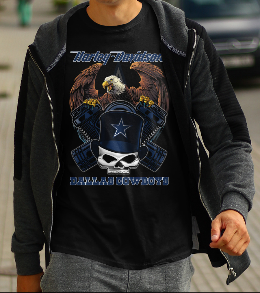 Harley Davidson Dallas Cowboys Eagle Skull Star T-Shirt