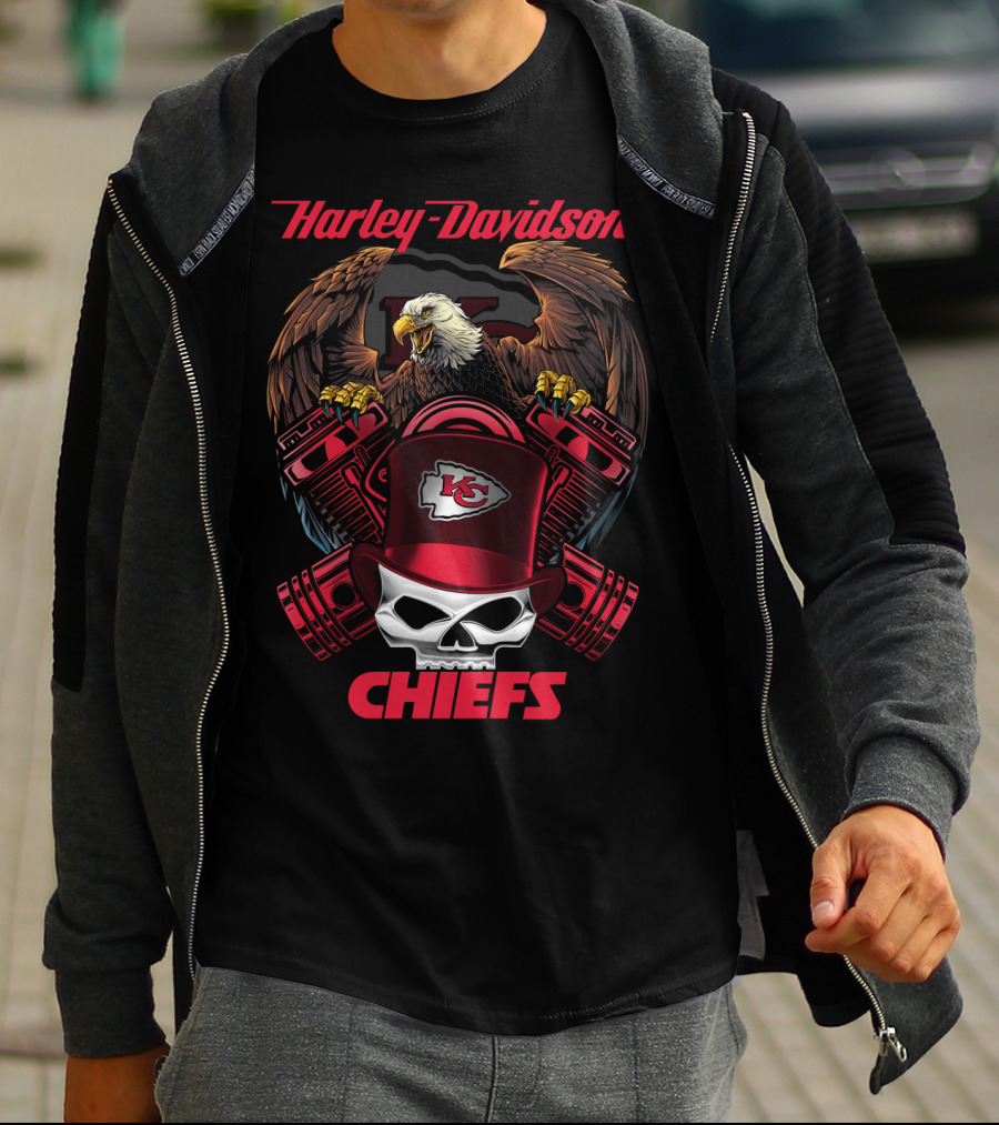 Harley Davidson Chiefs Kcc Nfl Football Eagle Skull T-Shirt