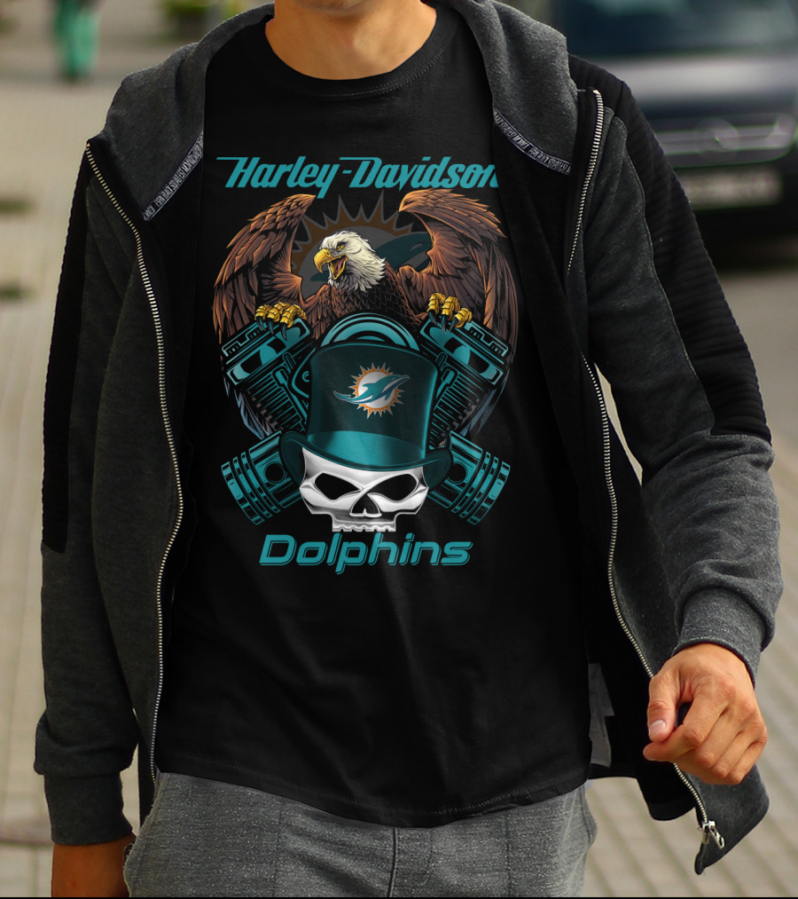 Harley Davidson Dolphins Eagle Skull Nfl T-Shirt