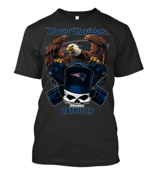 Harley Davidson Patriots Eagle And Skull Nfl Nep T-Shirt