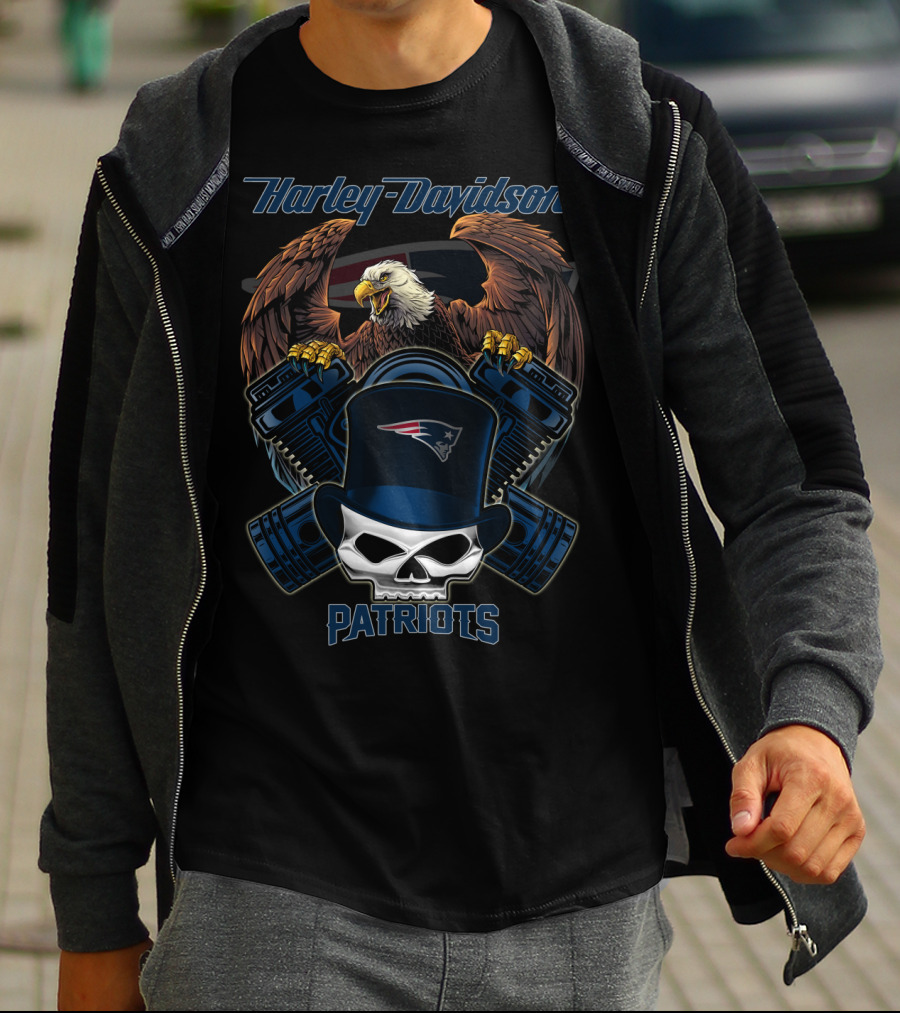Harley Davidson Patriots Eagle And Skull Nfl Nep T-Shirt