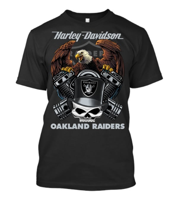Harley Davidson Oakland Raiders Skull Eagle Motorcycle Nfl T-Shirt