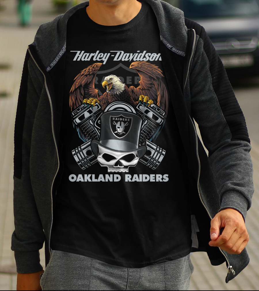 Harley Davidson Oakland Raiders Skull Eagle Motorcycle Nfl T-Shirt