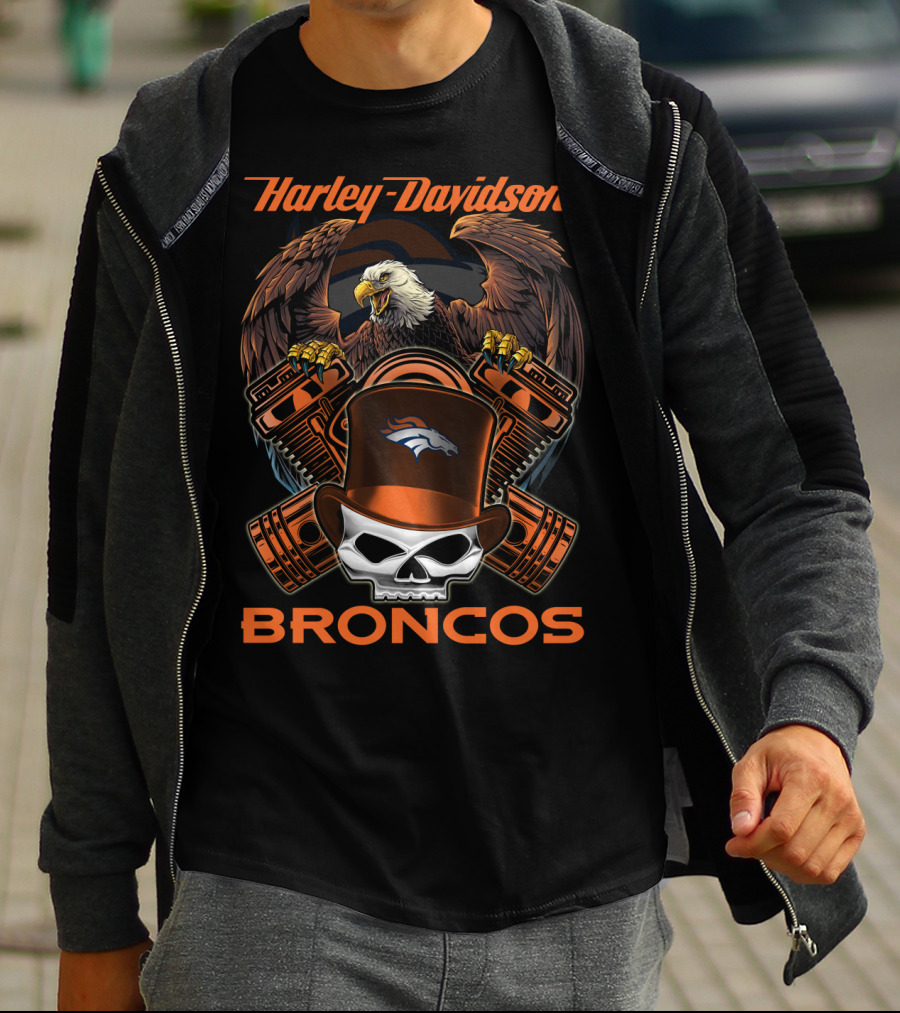 Harley Davidson Broncos Eagle Skull Motors T-Shirt
