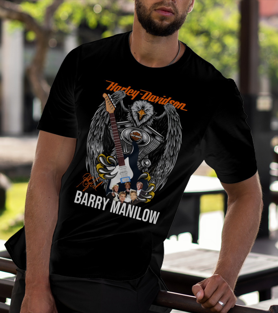 Barry Manilow Harley Davidson Eagle Guitar Artwork T-Shirt