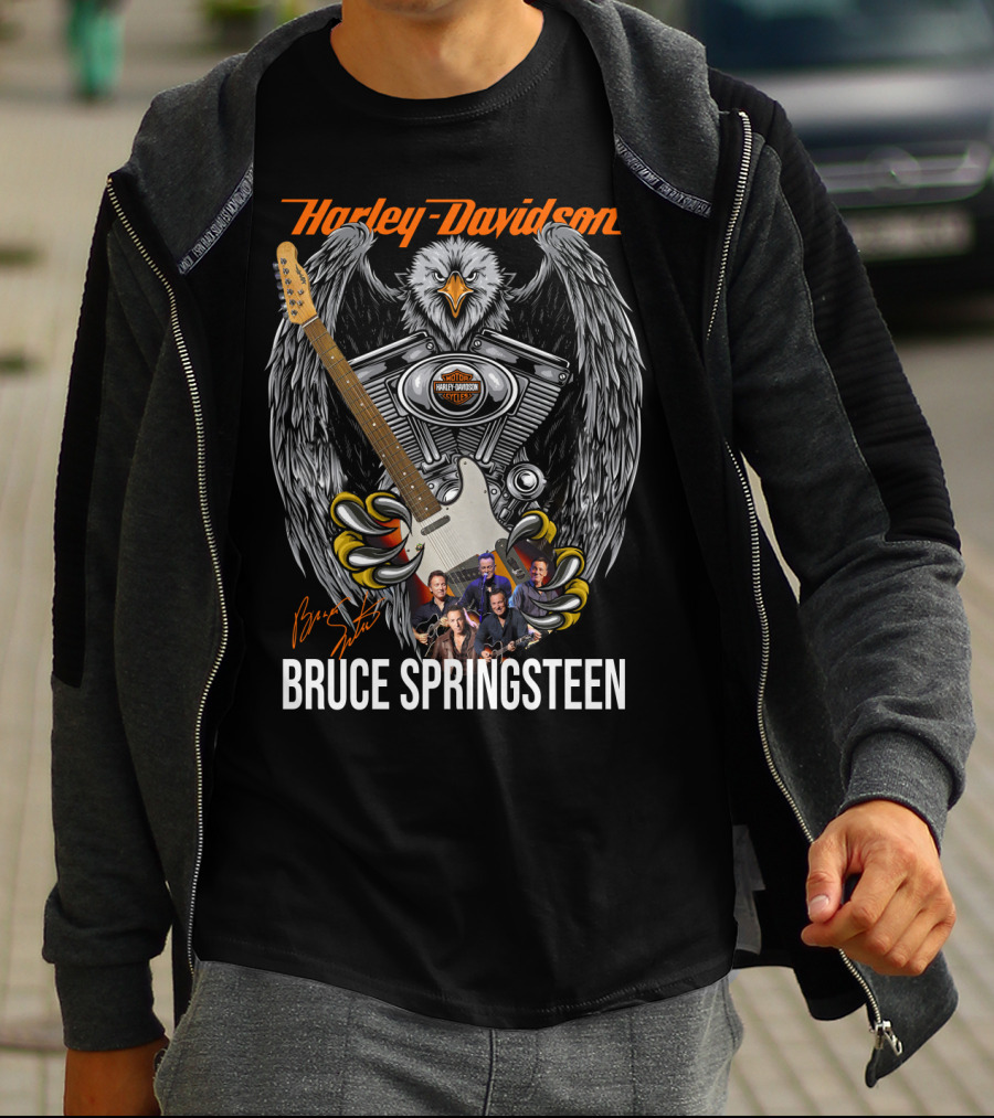 Harley Davidson Eagle Motor Bruce Springsteen Signature Guitar T-Shirt