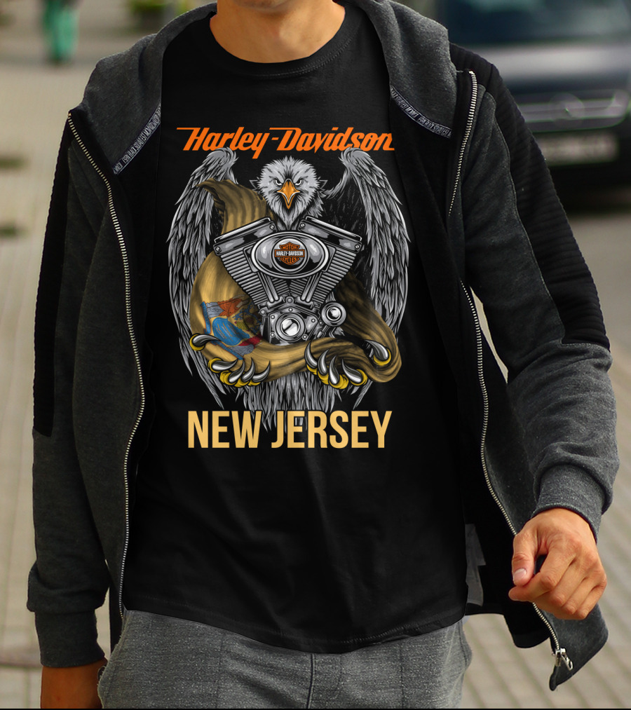 Harley Davidson New Jersey Eagle With Engine And Banner T-Shirt
