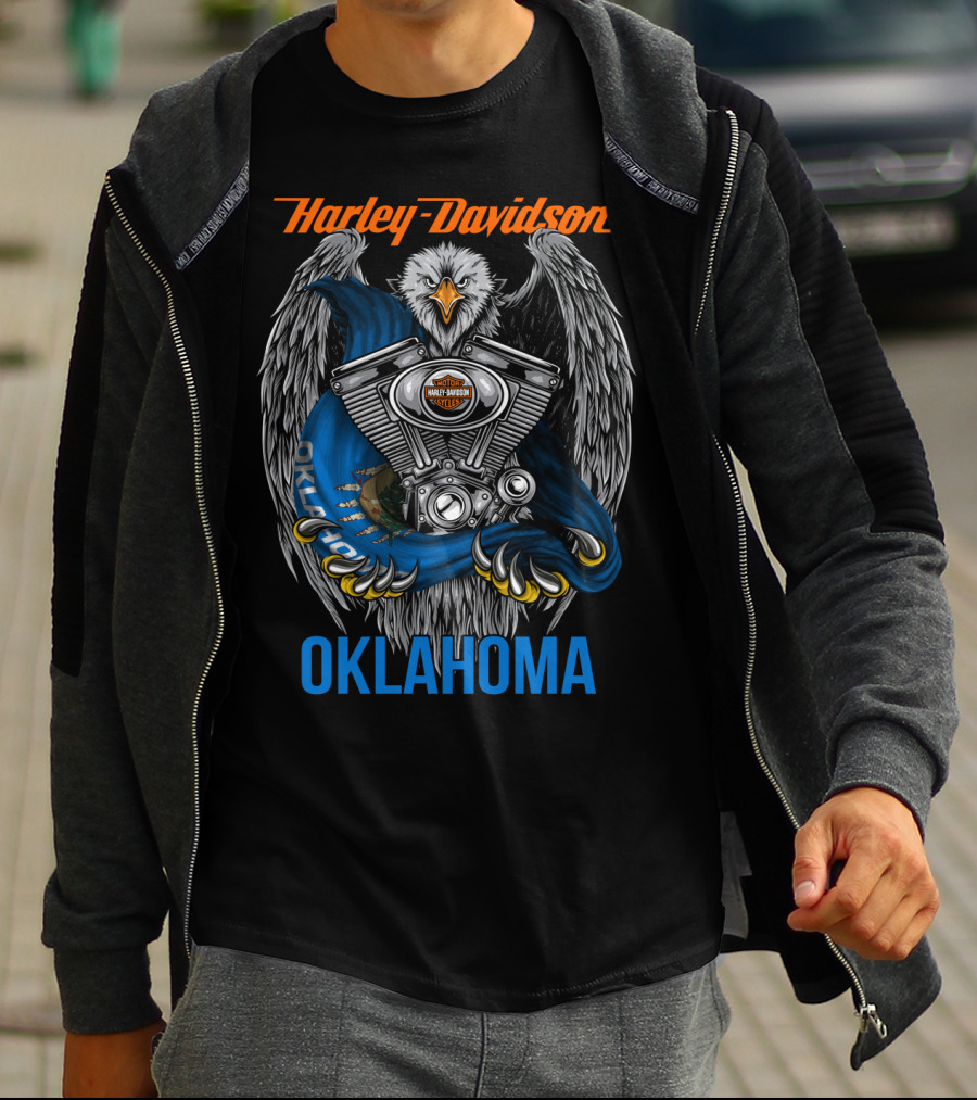 Harley Davidson Oklahoma Eagle And Engine T-Shirt