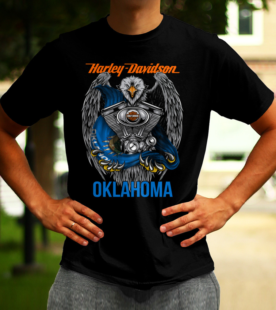 Harley Davidson Oklahoma Eagle And Engine T-Shirt