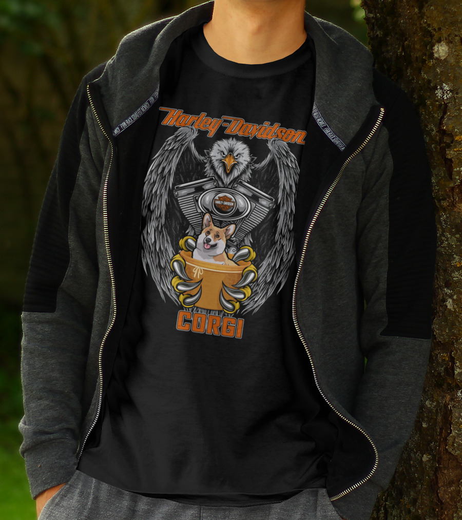 Harley Davidson Eagle Engine Corgi T-Shirt