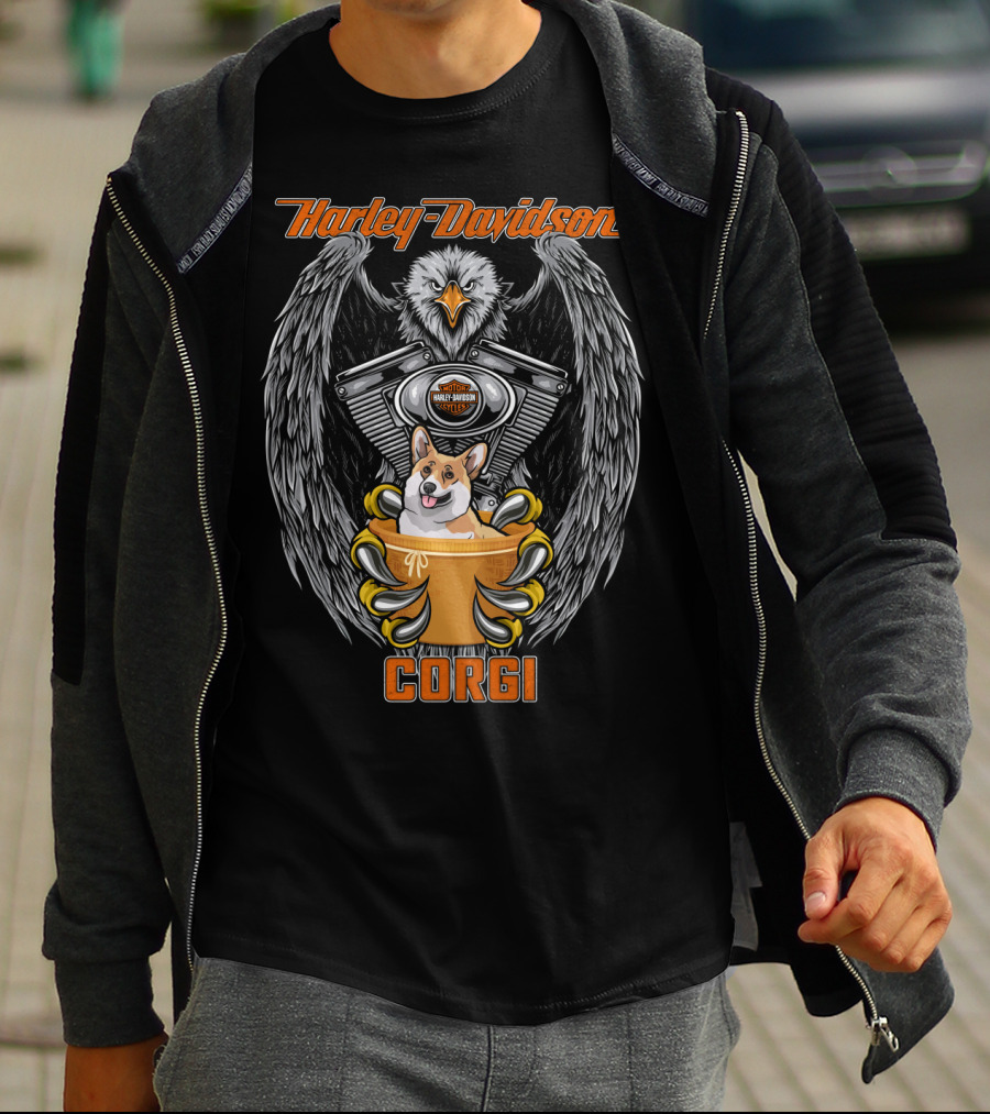Harley Davidson Eagle Engine Corgi T-Shirt
