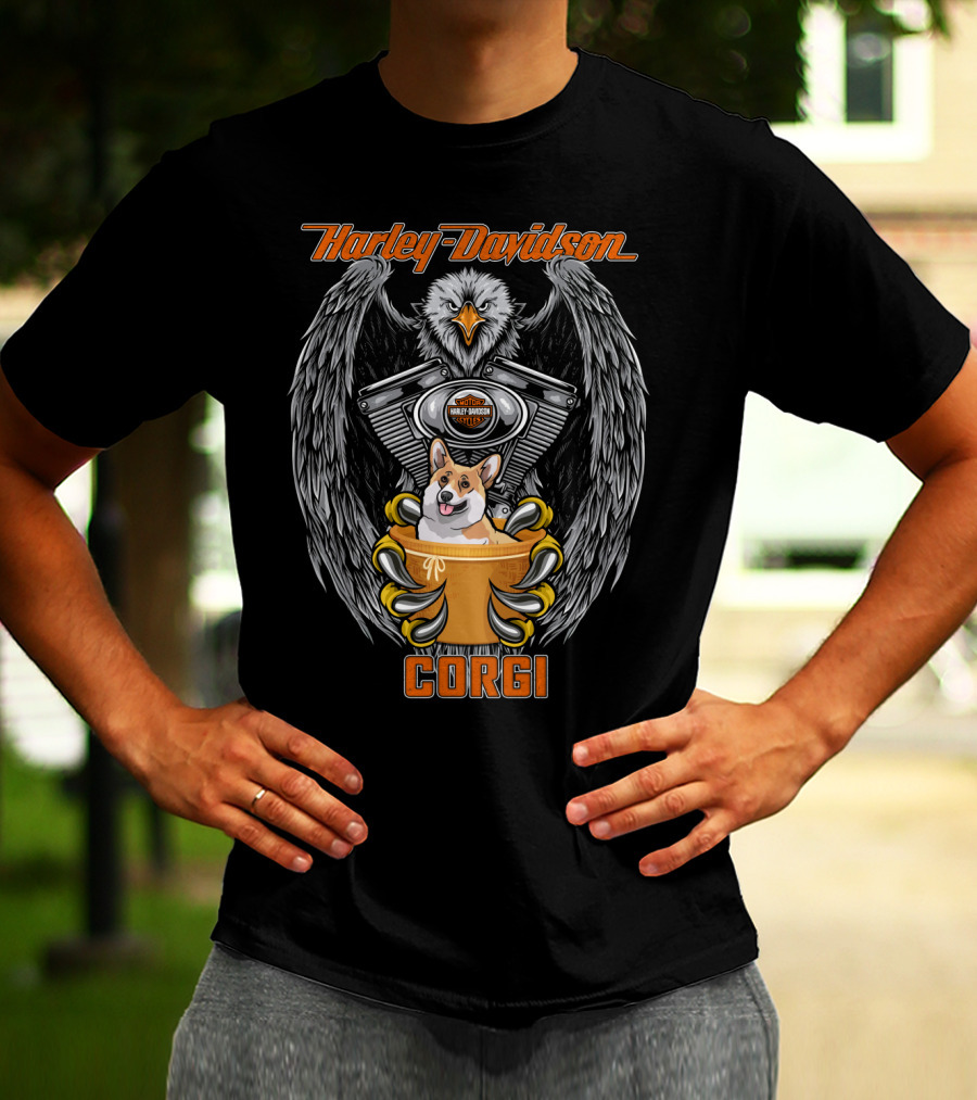 Harley Davidson Eagle Engine Corgi T-Shirt
