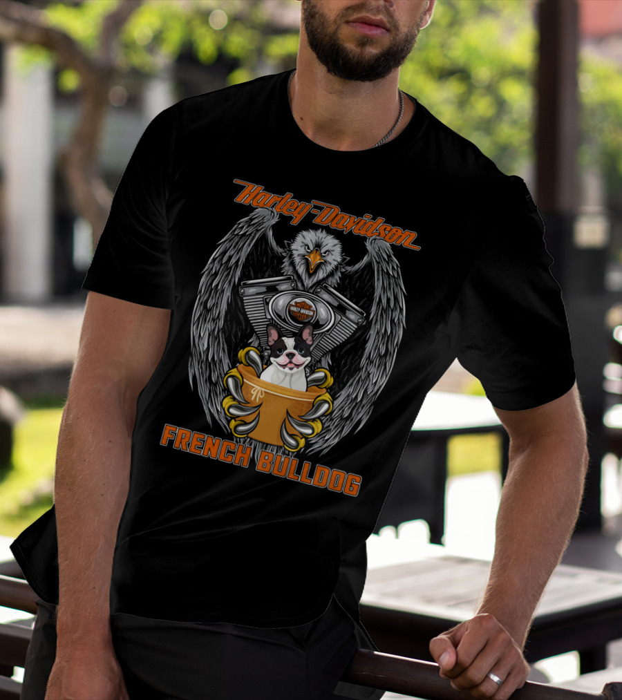 Harley Davidson French Bulldog Eagle Engine Badge T-Shirt