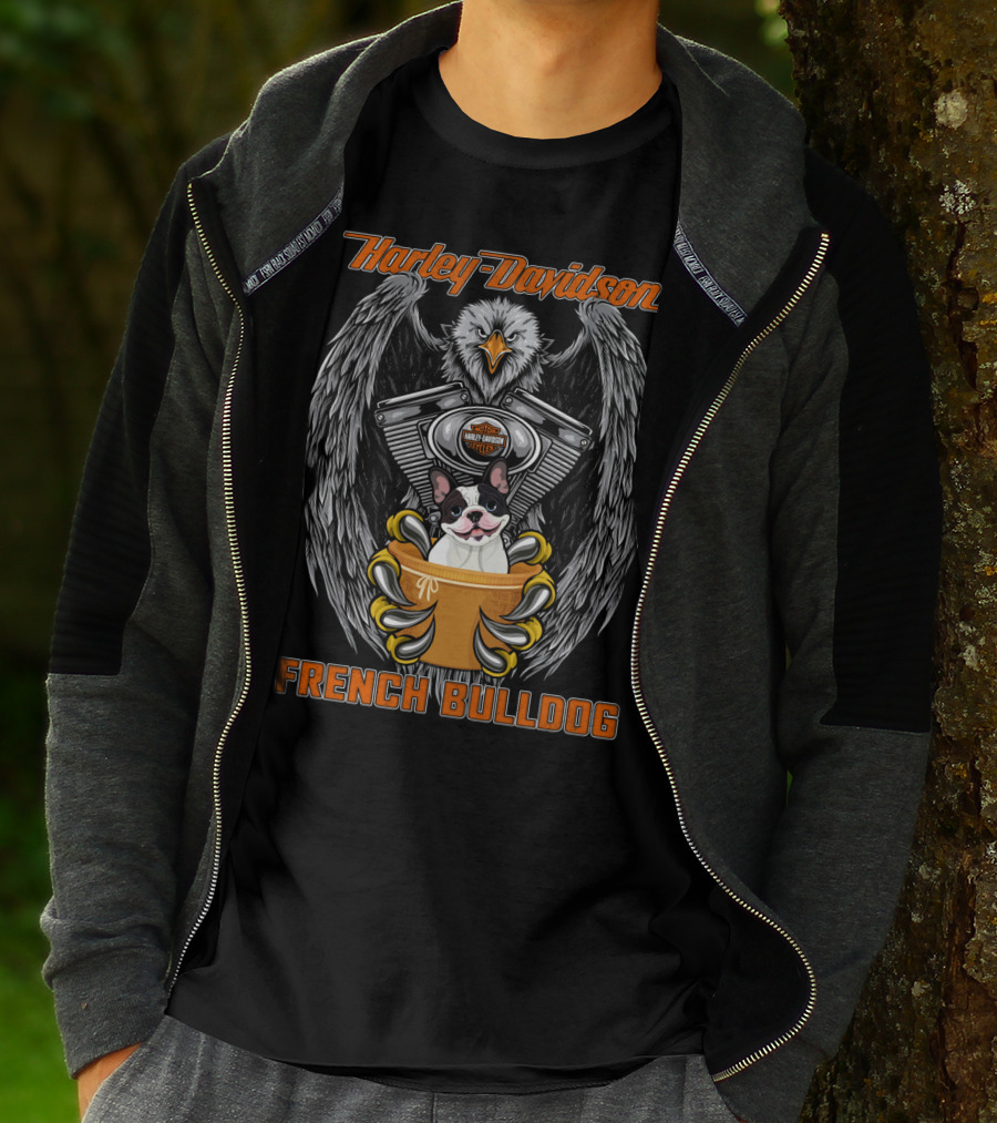 Harley Davidson French Bulldog Eagle Engine Badge T-Shirt