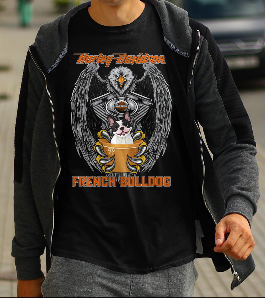 Harley Davidson French Bulldog Eagle Engine Badge T-Shirt